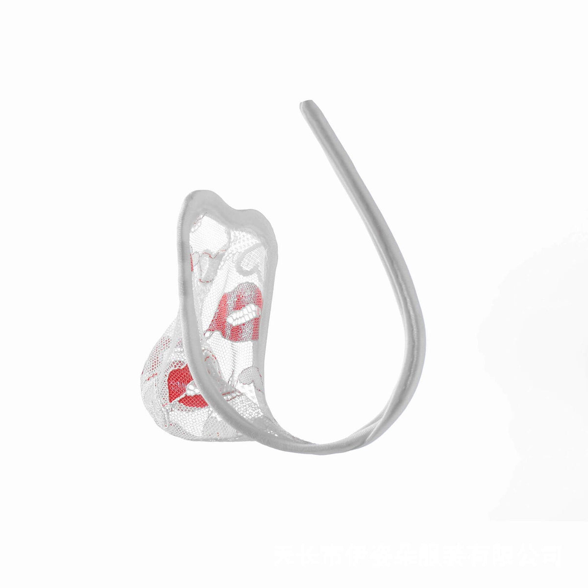 White Red Lips Lace Kiss Print C String side view