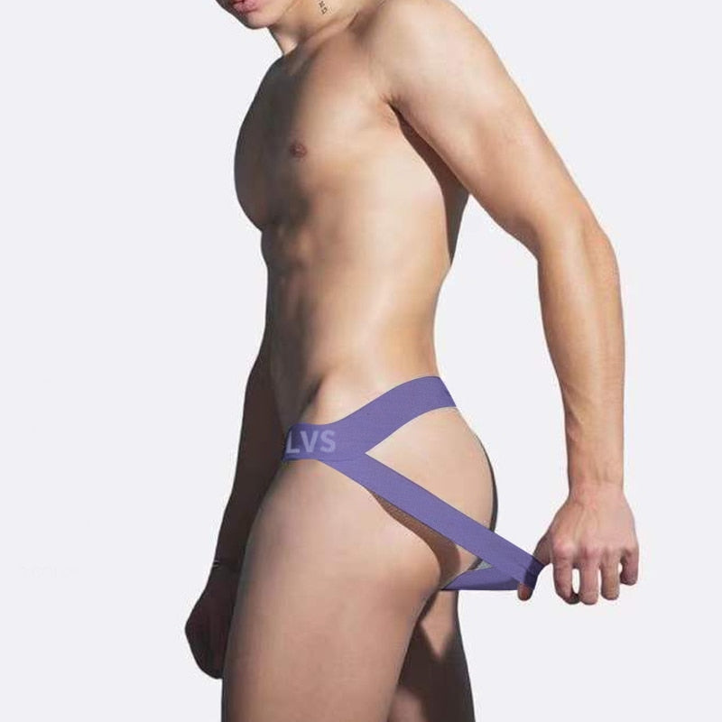 Back view of purple Soft Modal Retro Double Strap Jockstrap