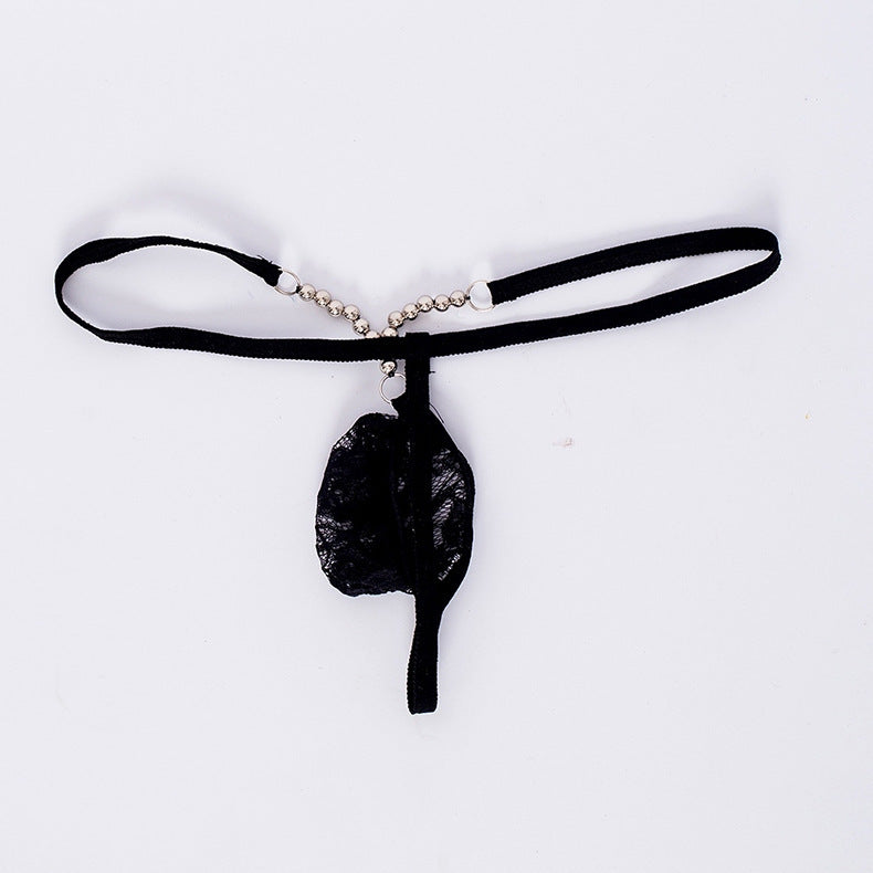 Black Rhinestone Chain Lace Micro G String flat detail