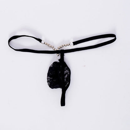 Black Rhinestone Chain Lace Micro G String flat detail