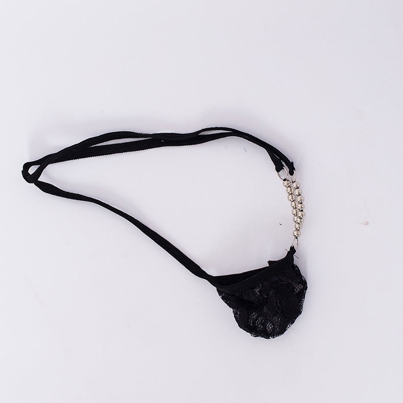 Black Rhinestone Chain Lace Micro G String flat lay