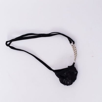 Black Rhinestone Chain Lace Micro G String flat lay