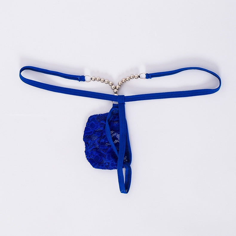 Blue Rhinestone Chain Lace Micro G String flat chain detail