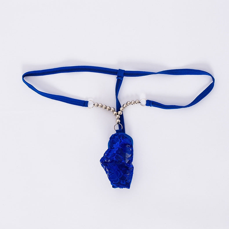 Blue Rhinestone Chain Lace Micro G String flat pouch detail