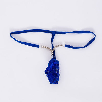 Blue Rhinestone Chain Lace Micro G String flat pouch detail