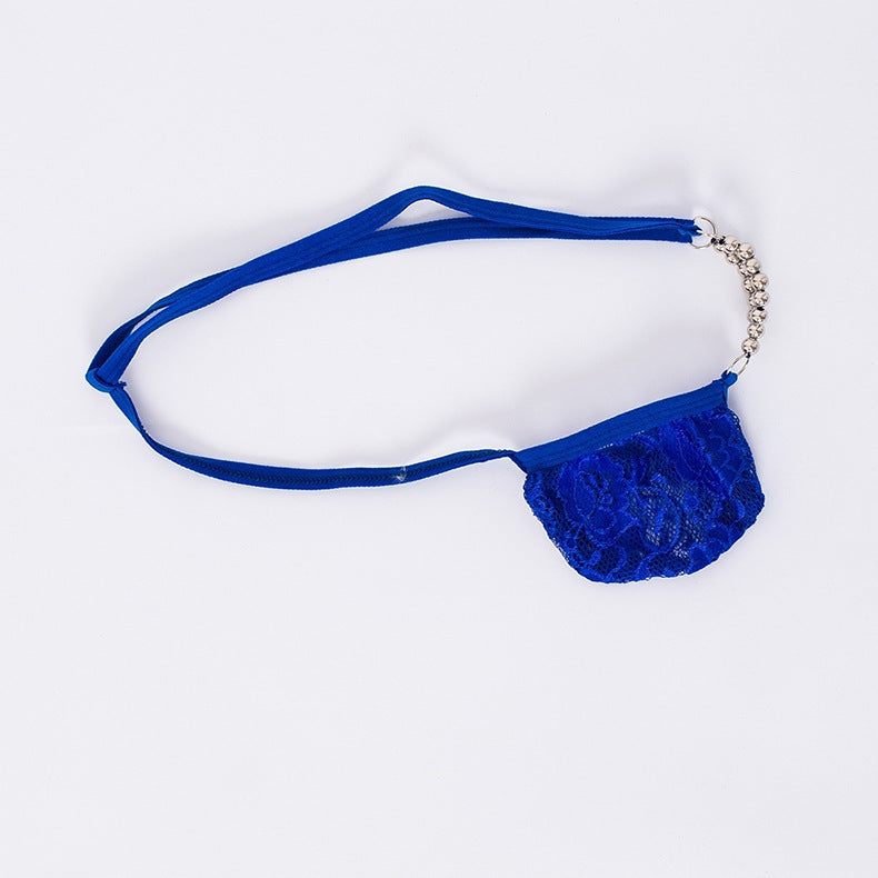 Blue Rhinestone Chain Lace Micro G String flat lay