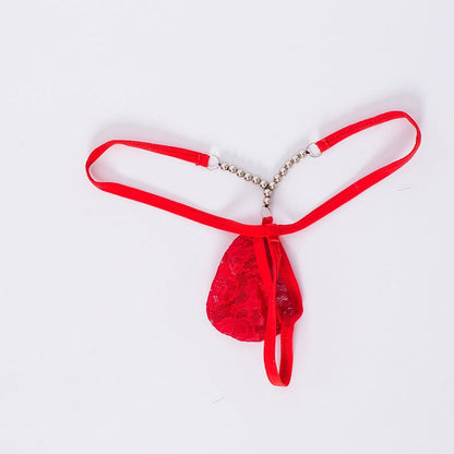 Red Rhinestone Chain Lace Micro G String flat chain detail