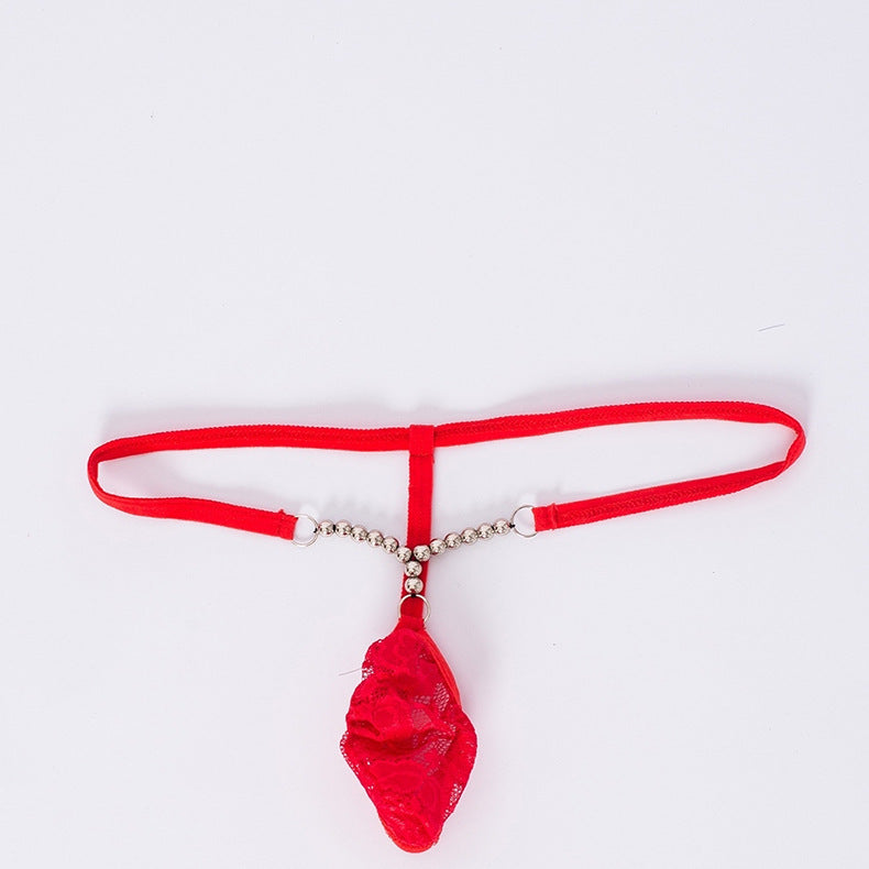 Red Rhinestone Chain Lace Micro G String flat pouch detail