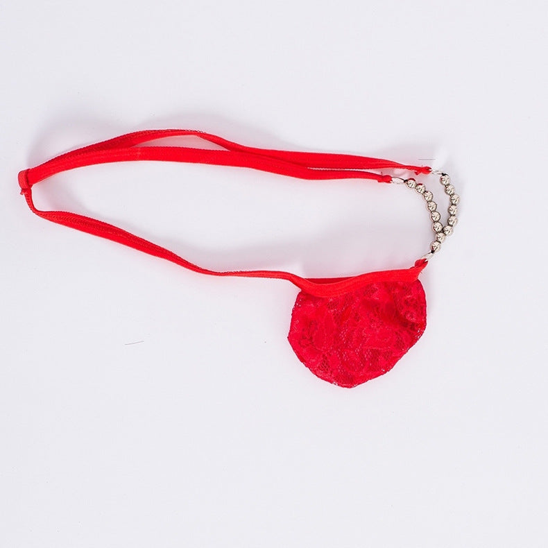 Red Rhinestone Chain Lace Micro G String flat lay