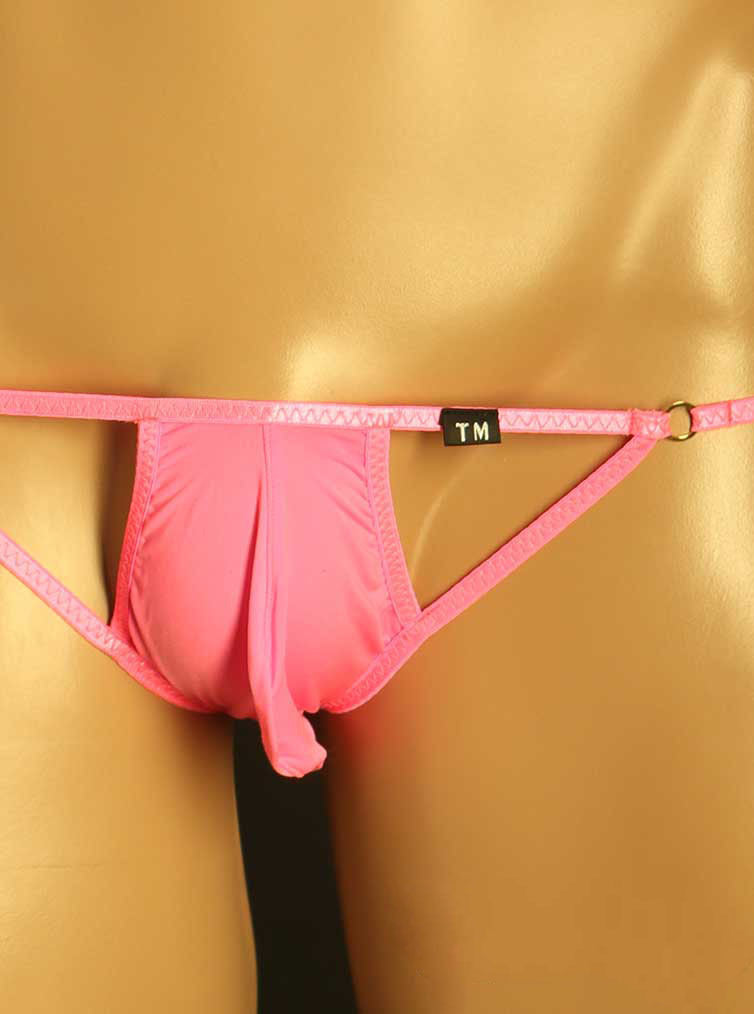 Pink Ring Detail Double Strap U Pouch Thong front view