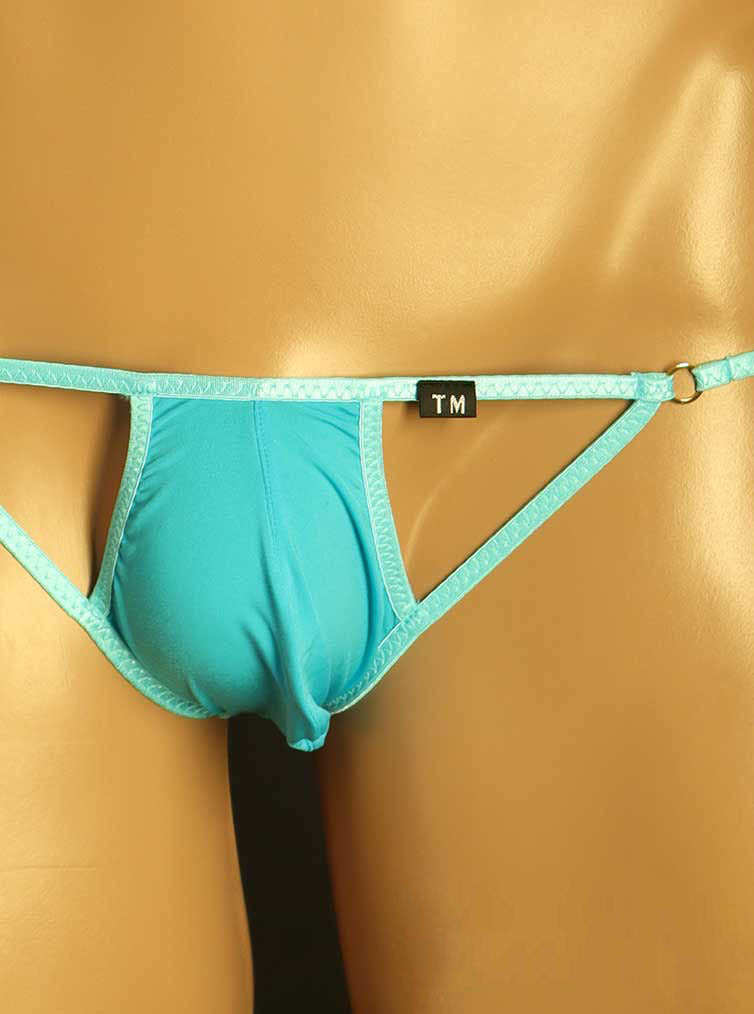 Sky Blue Ring Detail Double Strap U Pouch Thong front view