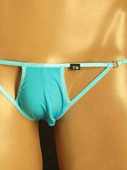 Sky Blue Ring Detail Double Strap U Pouch Thong front view