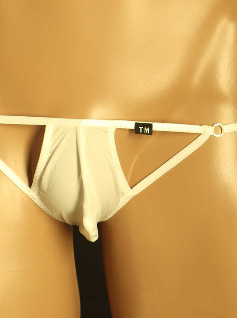 White Ring Detail Double Strap U Pouch Thong front view