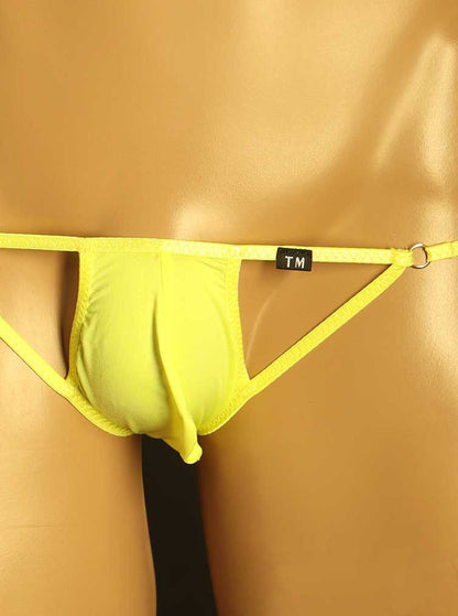 Yellow Ring Detail Double Strap U Pouch Thong front view