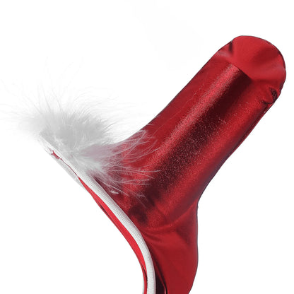 Red Santa Fur Trim Lace C String detail view