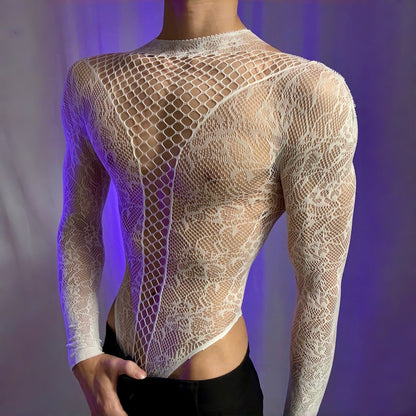 See Through Hollow Long Sleeve Bodysuit alternate view 6