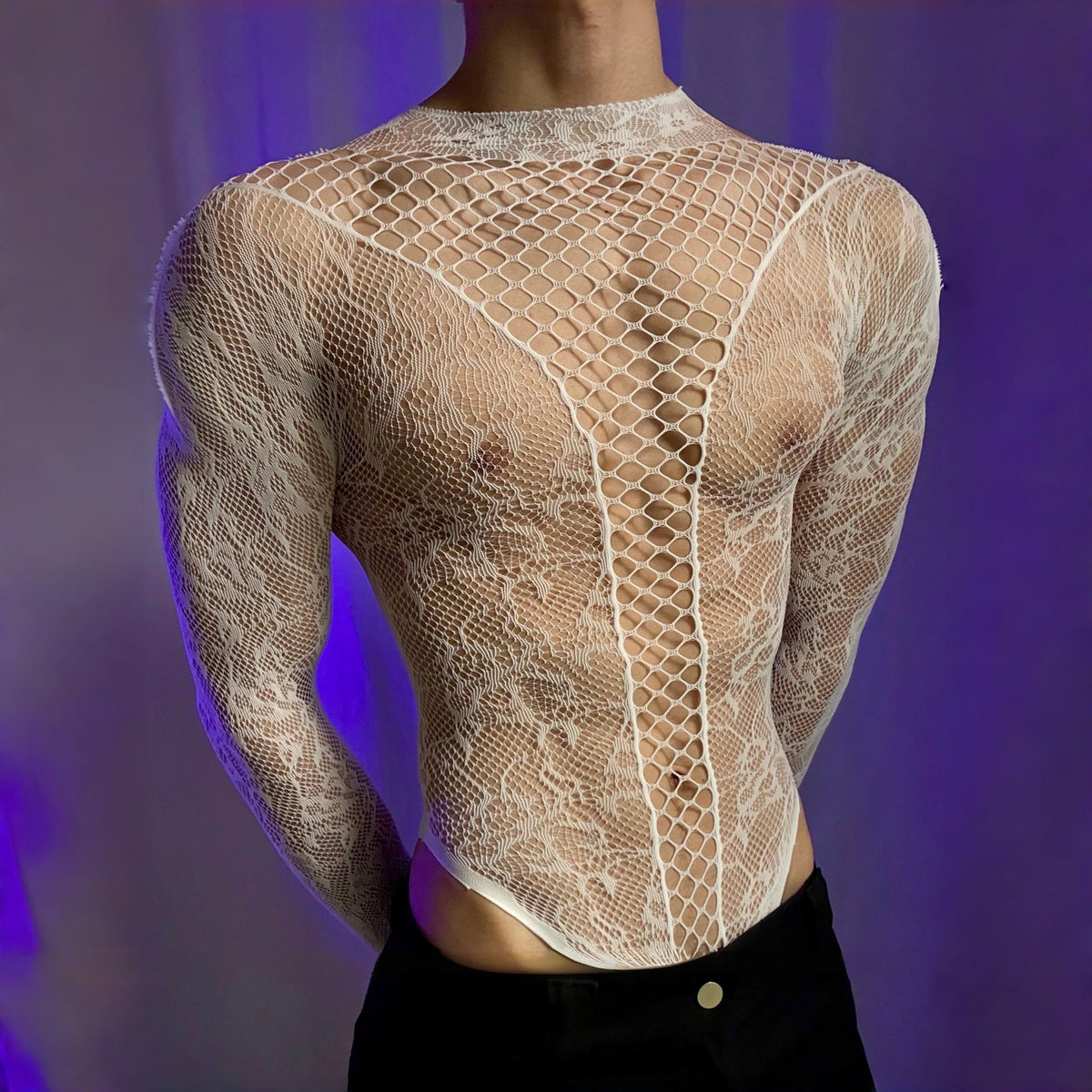 See Through Hollow Long Sleeve Bodysuit
