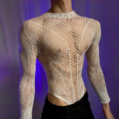 See Through Hollow Long Sleeve Bodysuit alternate view 5