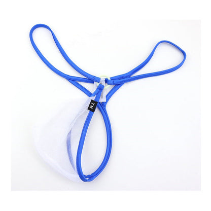 Blue Sheer Mesh O Ring Low Rise Thong flat lay