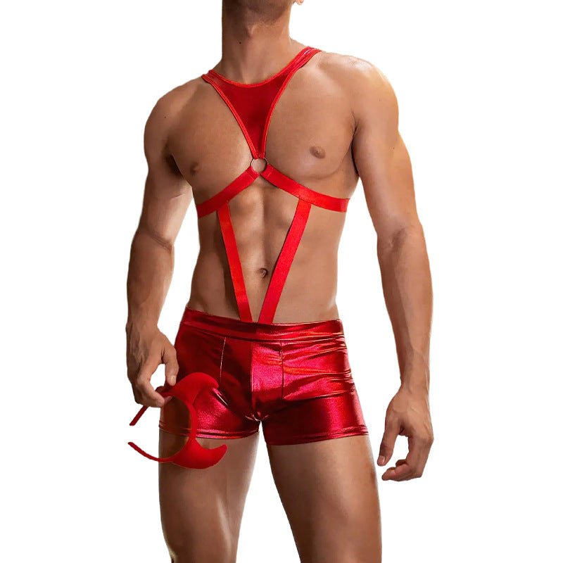 Hollow Strap Top with Tight Leather Pants Set alternate view 5