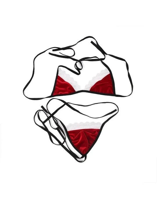 Red Lace Christmas Bikini Set product detail view 5