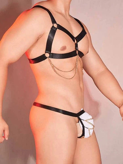 Metal Chain Chest Strap Thong Set product view