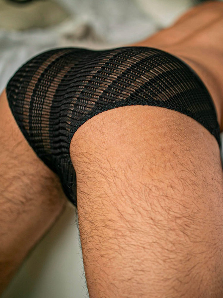 Sheer Black Mesh Low Rise Bikini Brief side fit on model