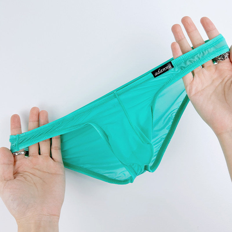 Detail of green Transparent Low Rise Contour Pouch Brief fabric and construction