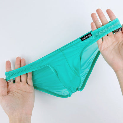 Detail of green Transparent Low Rise Contour Pouch Brief fabric and construction
