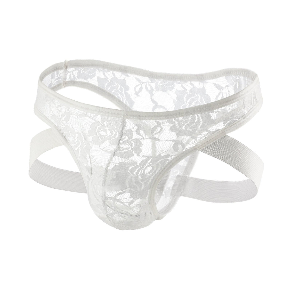 White Floral Sheer Lace Low Rise Jockstrap flat lay