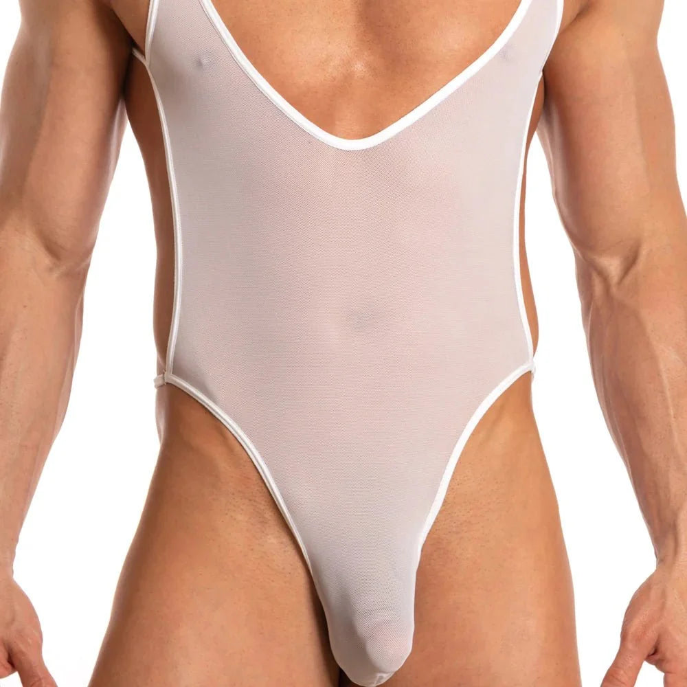 Sheer Mesh Spaghetti Strap Bodysuit