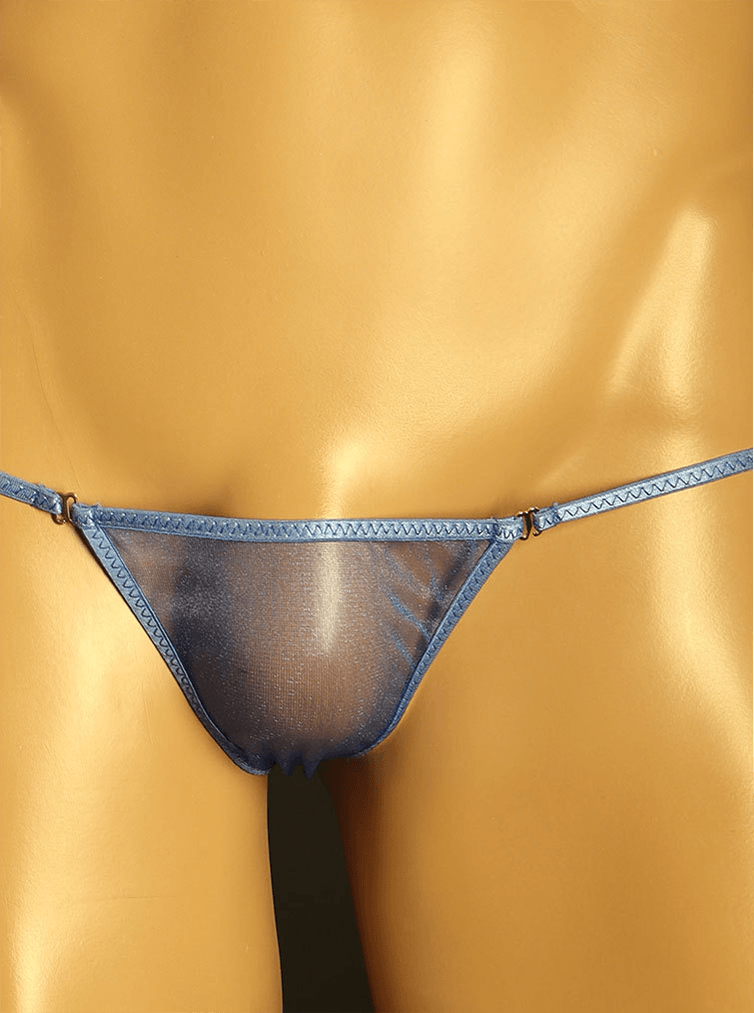 Blue Sheer Mesh Triangle String Tanga alternate front view