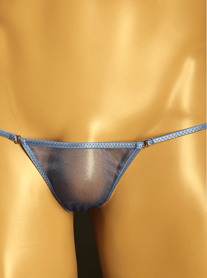 Blue Sheer Mesh Triangle String Tanga alternate front view