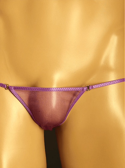 Purple Sheer Mesh Triangle String Tanga alternate front view