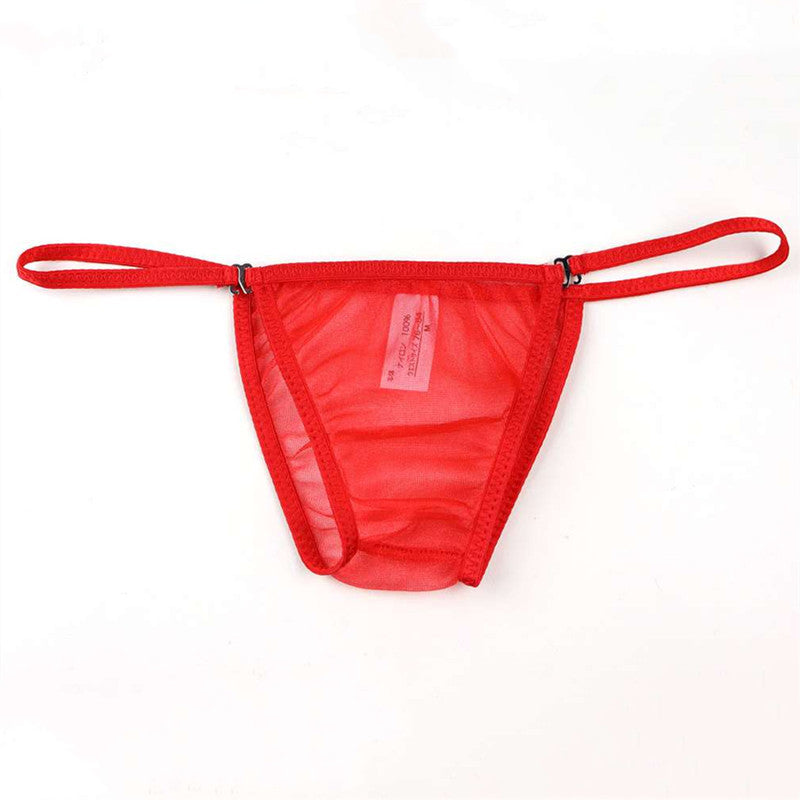 Red Sheer Mesh Triangle String Tanga flat lay