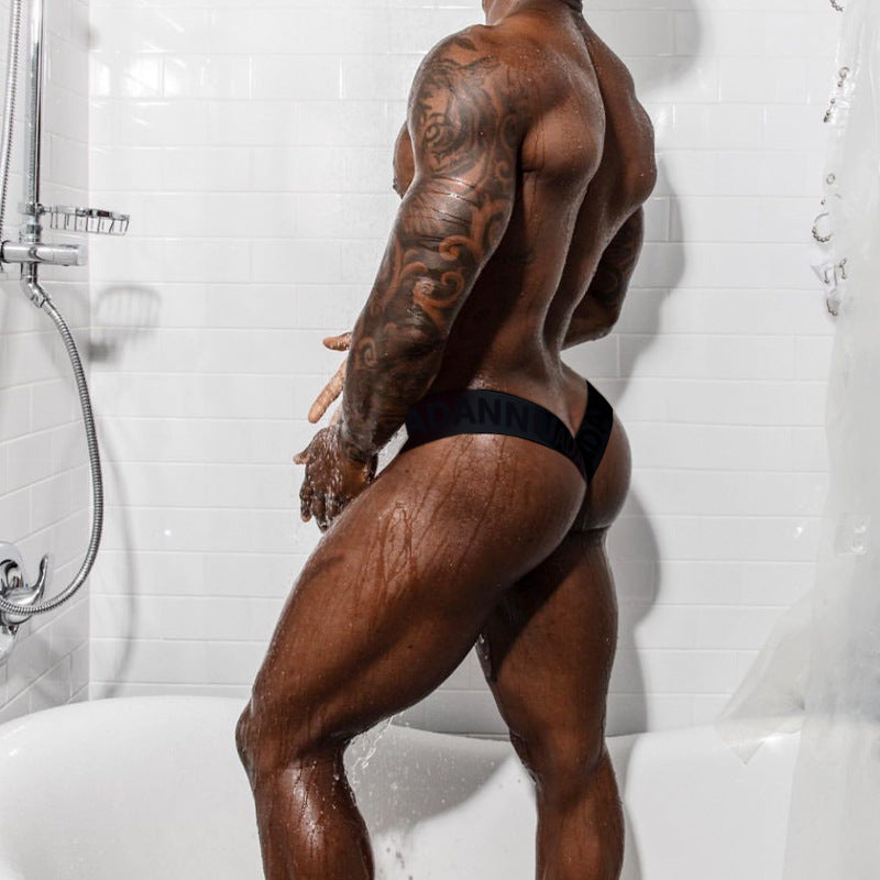 Black Sheer Double Strap U Pouch Thong back view
