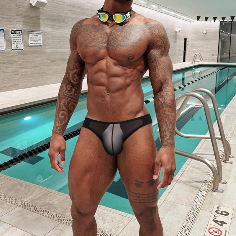 Alternate view of black Sheer Double Strap U Pouch Thong
