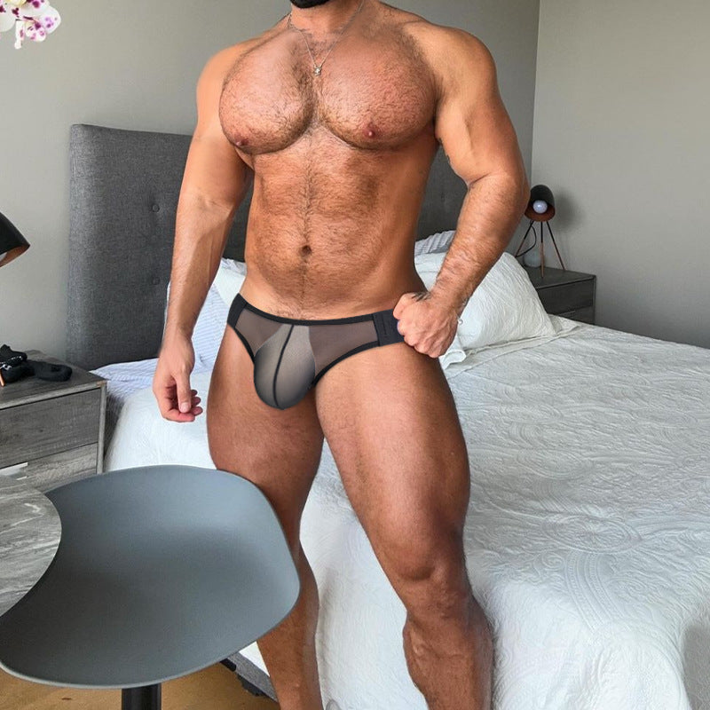 Front view of black Sheer Double Strap U Pouch Thong