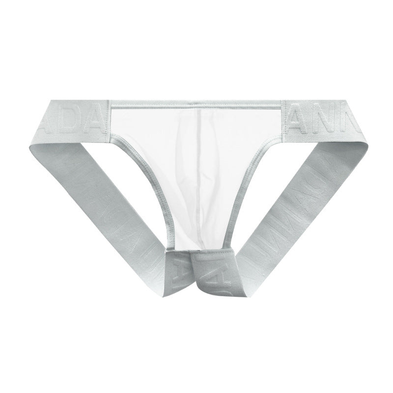 Gray Sheer Double Strap U Pouch Thong flat lay