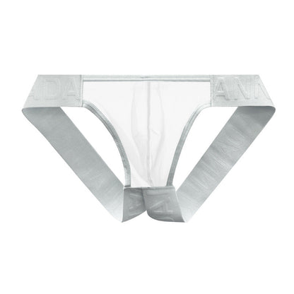 Gray Sheer Double Strap U Pouch Thong flat lay