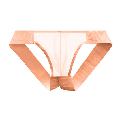 Orange Sheer Double Strap U Pouch Thong flat lay