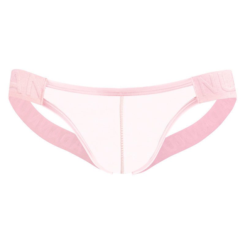 Pink Sheer Double Strap U Pouch Thong flat lay