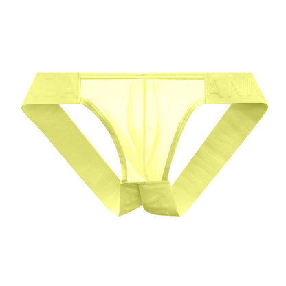 Yellow Sheer Double Strap U Pouch Thong flat lay