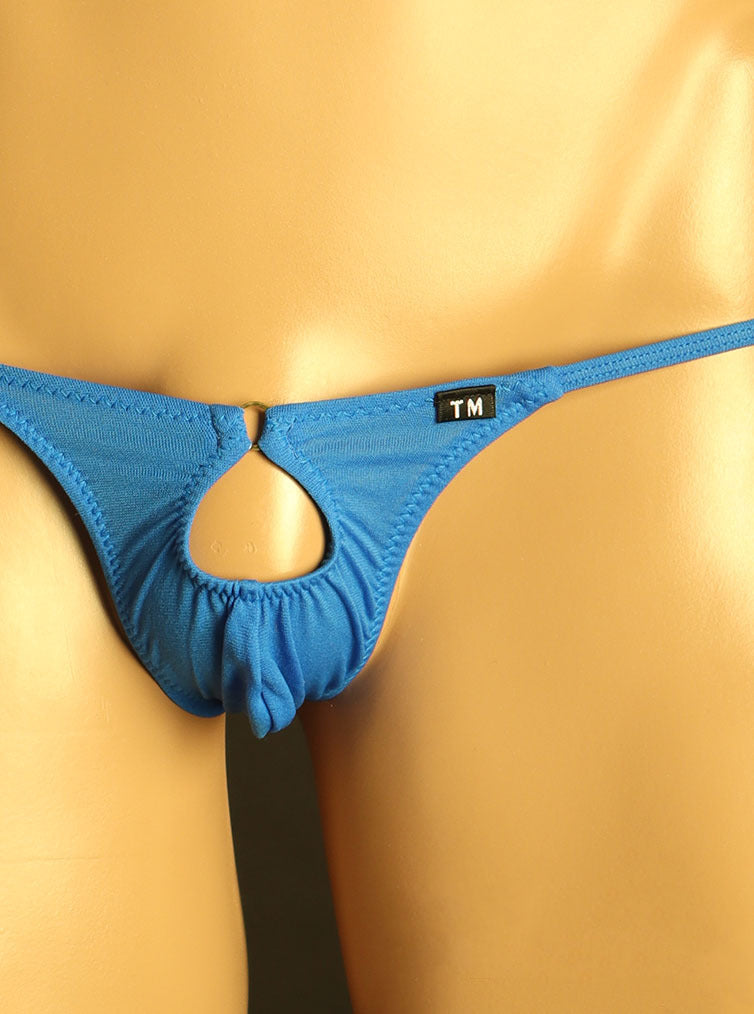 Blue Keyhole Ring Single String Low Rise Thong front view