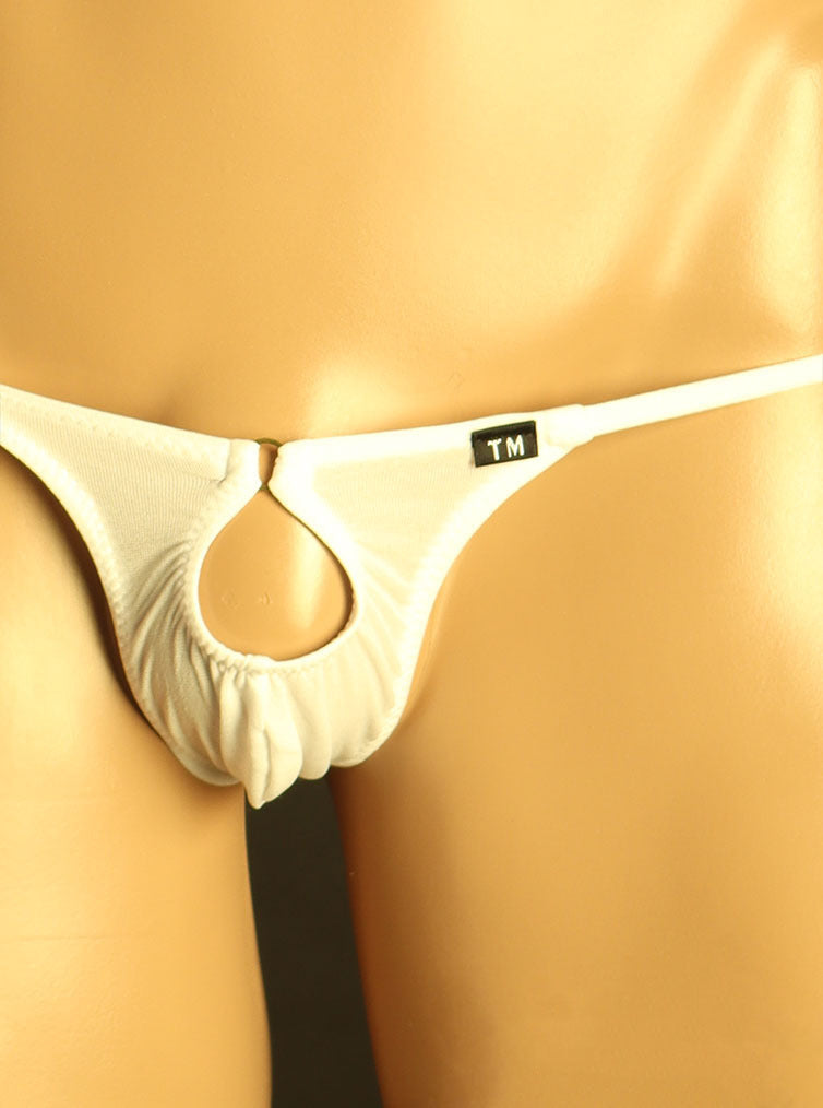 White Keyhole Ring Single String Low Rise Thong front view