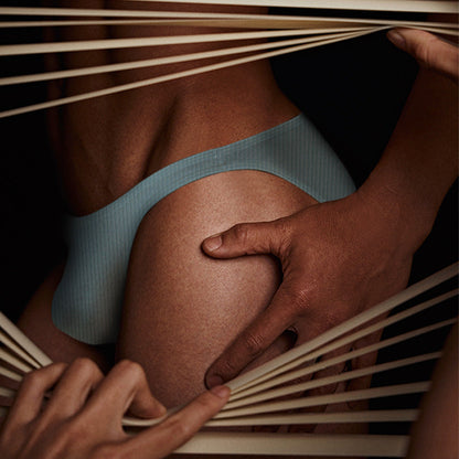 Sky Blue High Cut Ribbed Cotton Tanga Brief detail view