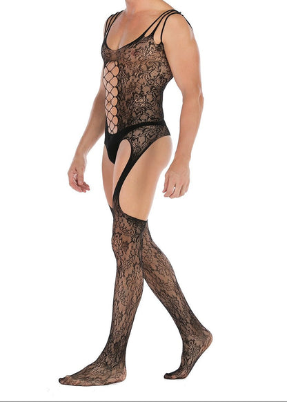Sleeveless Jacquard High Slit Bodystocking alternate view 5