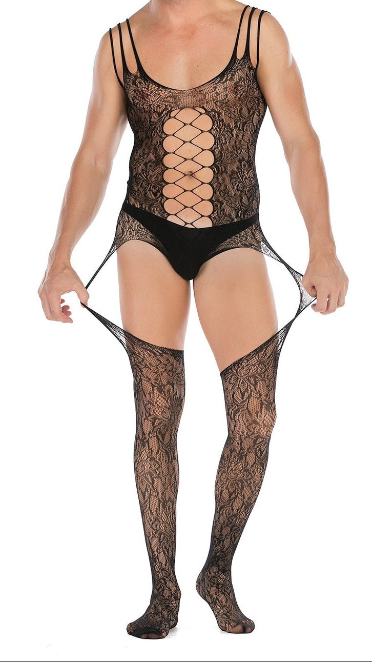 Sleeveless Jacquard High Slit Bodystocking product view