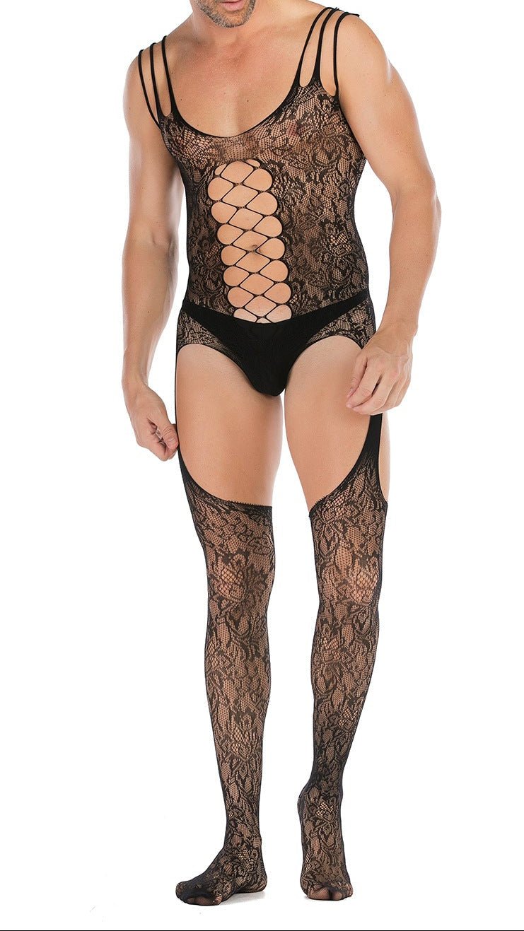 Sleeveless Jacquard High Slit Bodystocking alternate view 2