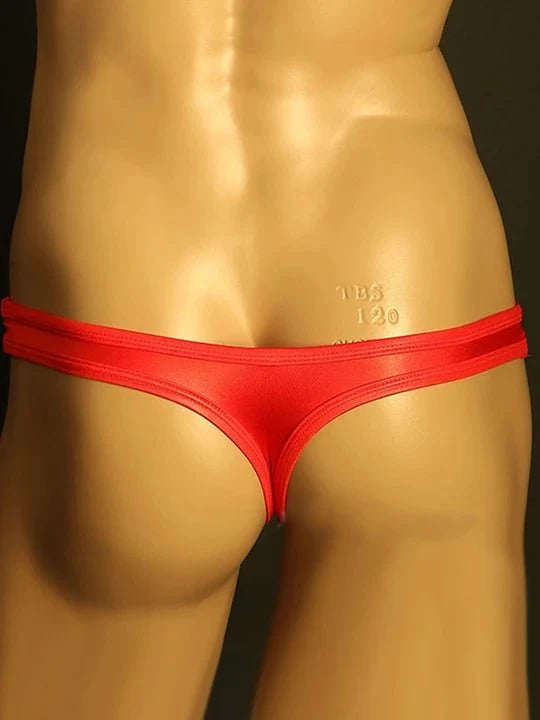 Red Ruched Hollow Out Pouch Low Rise Thong back view